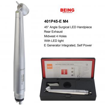 Manipolo chirurgico a turbina dentale BEING 401P45-M4E, inclinazione a 45 gradi, con attacco a 4 fori e luce LED
