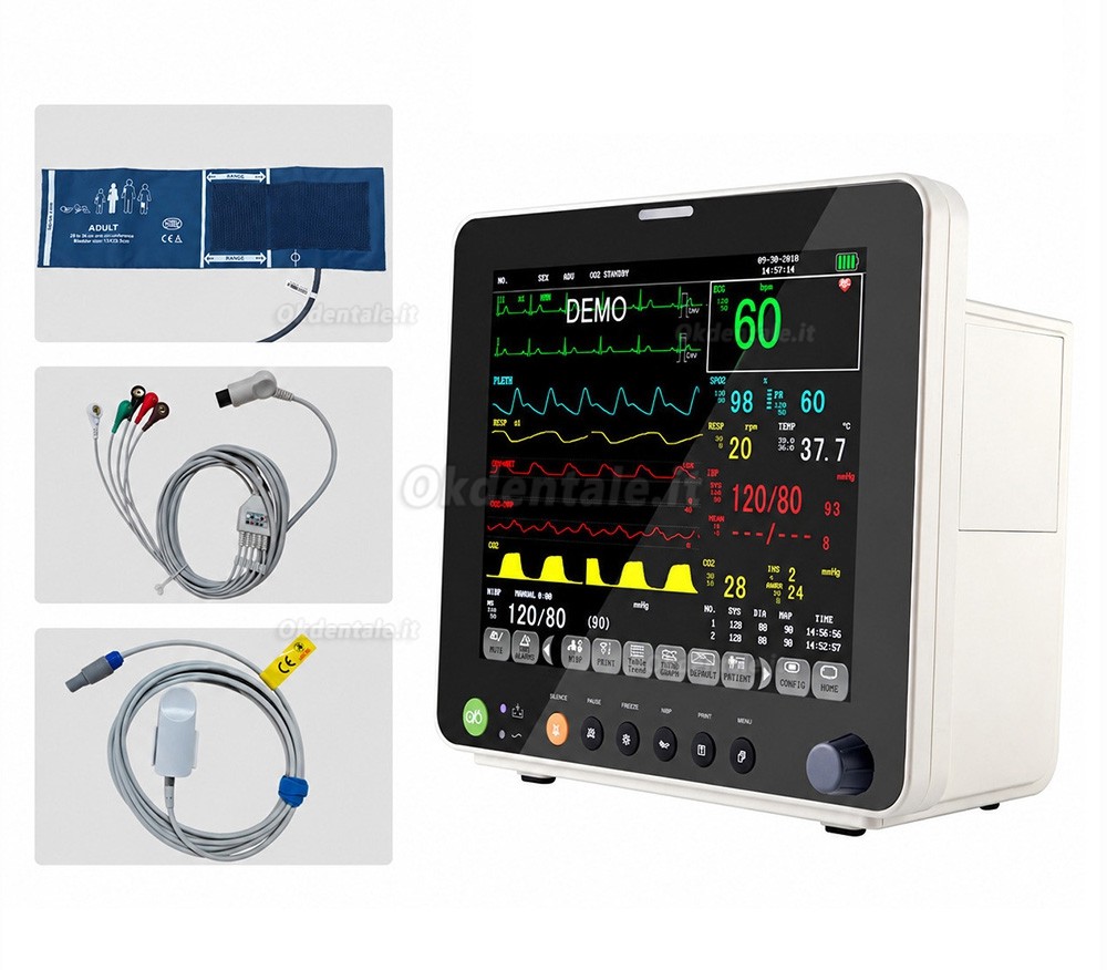 Monitor paziente multiparametrico da 12 pollici ECG/RESP/TEMP/NIBP/SPO2/PR Monitor paziente multiparametrico da 12 pollici ECG/RESP/TEMP/NIBP/SPO2/PR