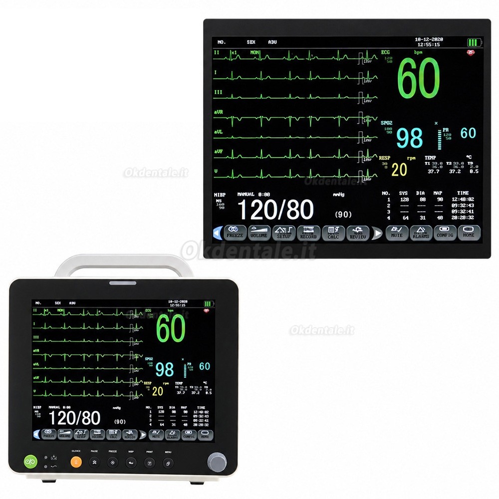 Monitor paziente multiparametrico da 12 pollici ECG/RESP/TEMP/NIBP/SPO2/PR Monitor paziente multiparametrico da 12 pollici ECG/RESP/TEMP/NIBP/SPO2/PR