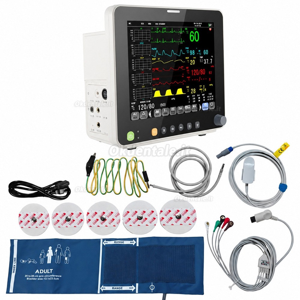 Monitor paziente multiparametrico da 12 pollici ECG/RESP/TEMP/NIBP/SPO2/PR Monitor paziente multiparametrico da 12 pollici ECG/RESP/TEMP/NIBP/SPO2/PR