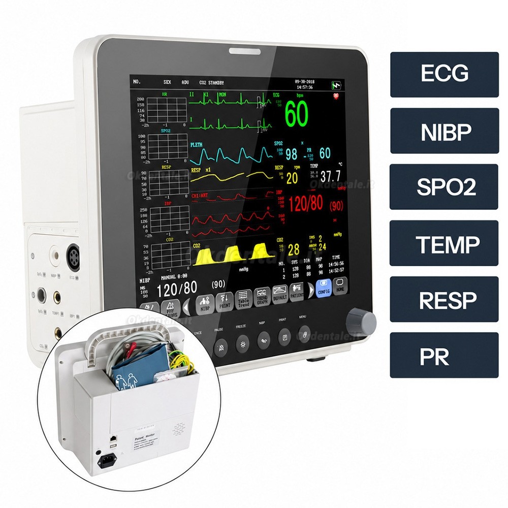 Monitor paziente multiparametrico da 12 pollici ECG/RESP/TEMP/NIBP/SPO2/PR Monitor paziente multiparametrico da 12 pollici ECG/RESP/TEMP/NIBP/SPO2/PR