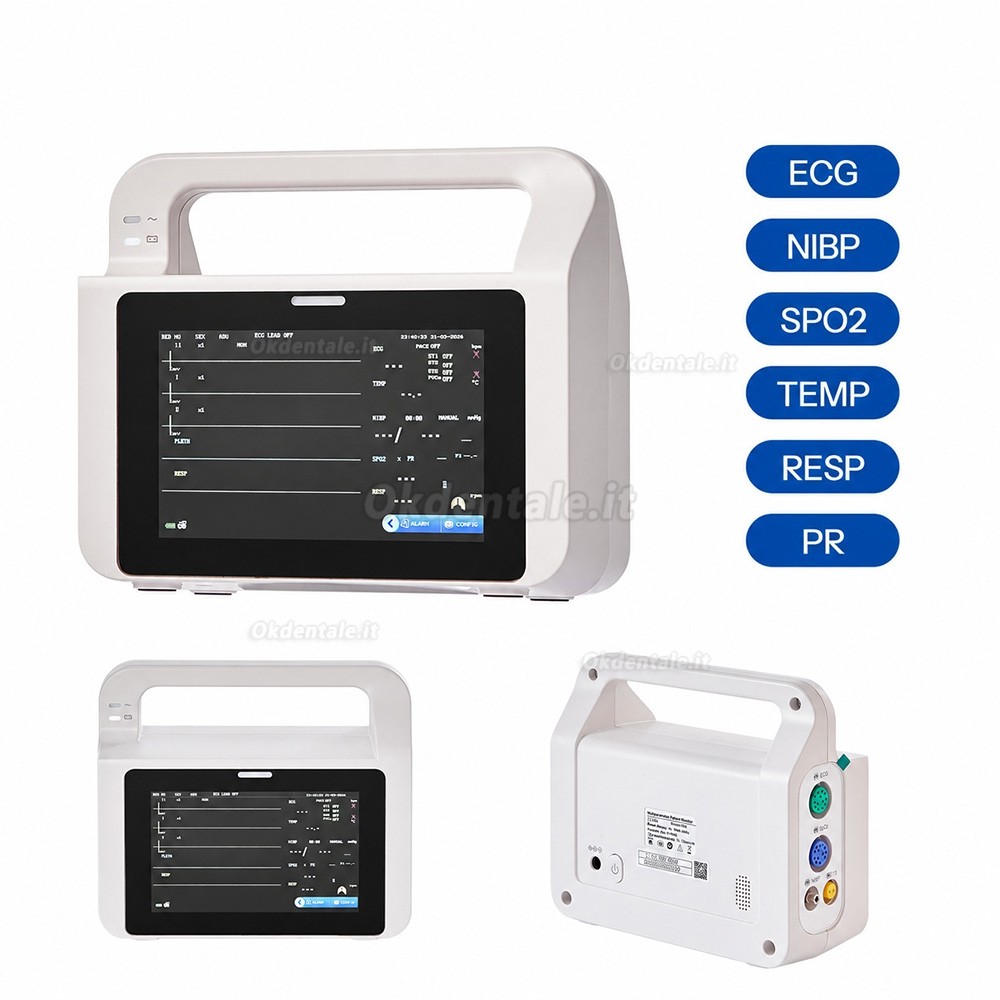 Monitor multiparametrico per pazienti odontoiatrici con schermo touch da 5 pollici e visualizzazione di 6 parametri Monitor multiparametrico per pazienti odontoiatrici con schermo touch da 5 pollici e visualizzazione di 6 parametri