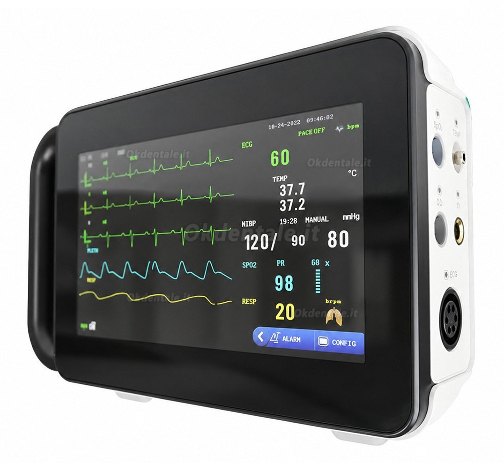 Monitor paziente multiparametrico con schermo tattile da 7 pollici ECG/RESP/TEMP/NIBP/SPO2/PR Monitor paziente multiparametrico con schermo tattile da 7 pollici ECG/RESP/TEMP/NIBP/SPO2/PR