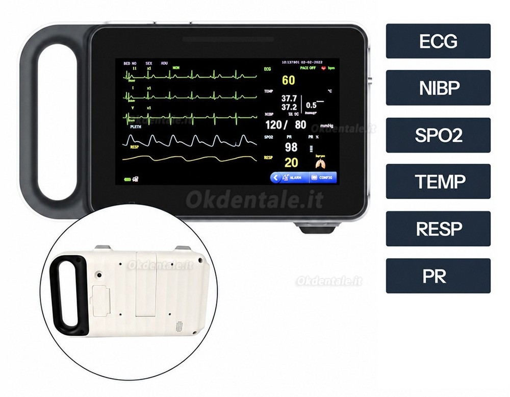 Monitor paziente multiparametrico con schermo tattile da 7 pollici ECG/RESP/TEMP/NIBP/SPO2/PR Monitor paziente multiparametrico con schermo tattile da 7 pollici ECG/RESP/TEMP/NIBP/SPO2/PR