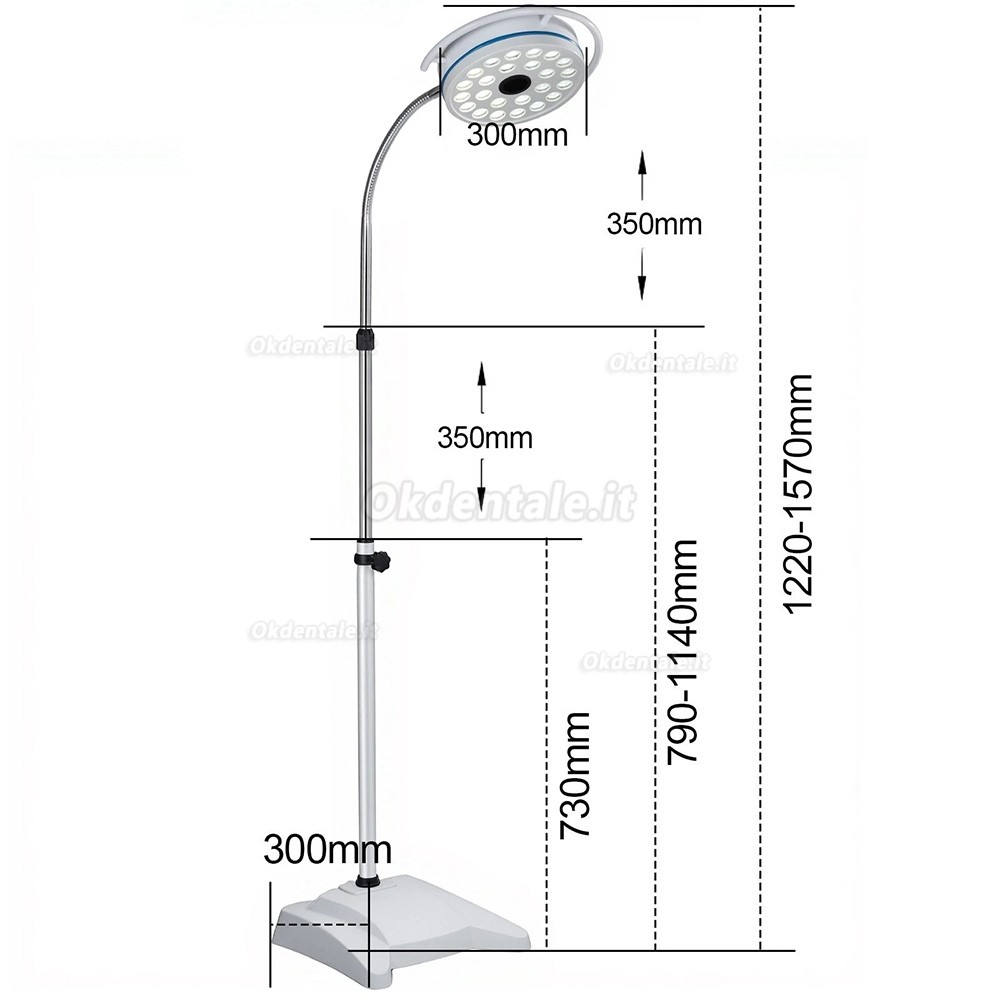 Lampada operatoria odontoiatrica da pavimento da 72 W con 24 lampadine LED a luce fredda Lampada operatoria odontoiatrica da pavimento da 72 W con 24 lampadine LED a luce fredda