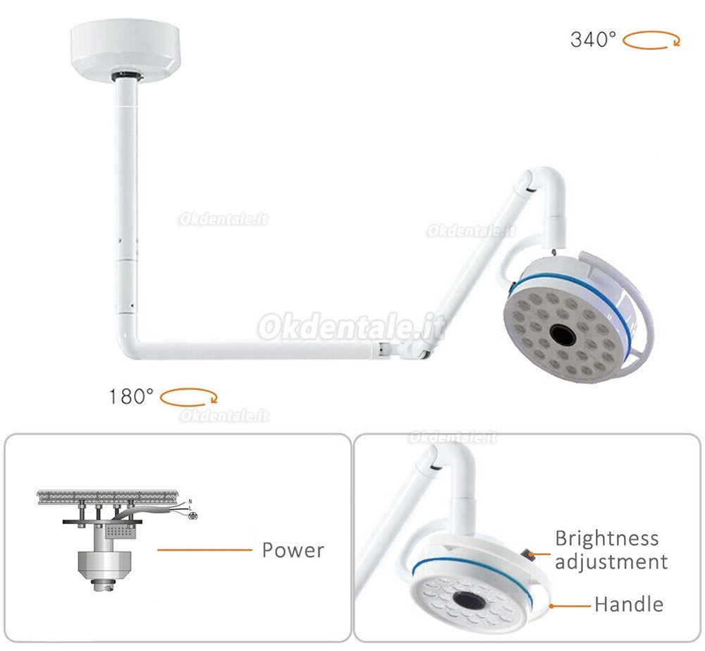 Lampada odontoiatrica odontoiatrica da 72 W montata a soffitto, lampada operatoria senza ombre a LED a luce fredda Lampada odontoiatrica odontoiatrica da 72 W montata a soffitto, lampada operatoria senza ombre a LED a luce fredda