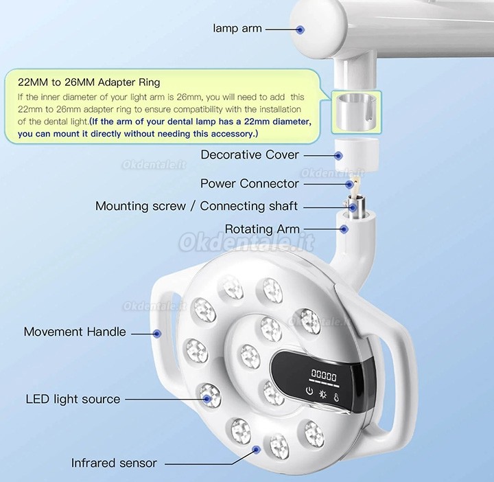 Lampada per poltrona odontoiatrica Bonin T12C Lampada per luce orale a 12 LED Lampada per poltrona odontoiatrica Bonin T12C Lampada per luce orale a 12 LED
