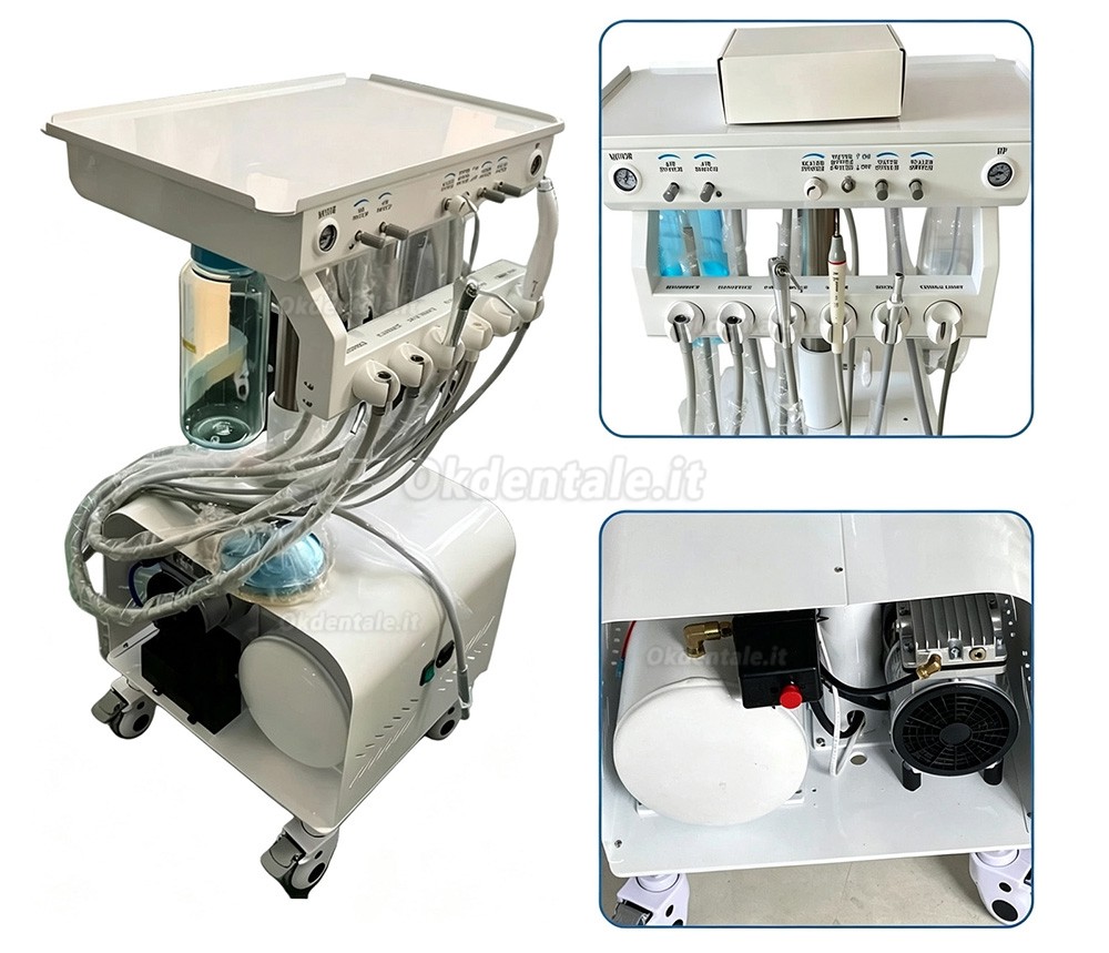 Portastrumenti per unità odontoiatrica mobile, dotato di compressore d'aria e funzione di sollevamento Portastrumenti per unità odontoiatrica mobile, dotato di compressore d'aria e funzione di sollevamento