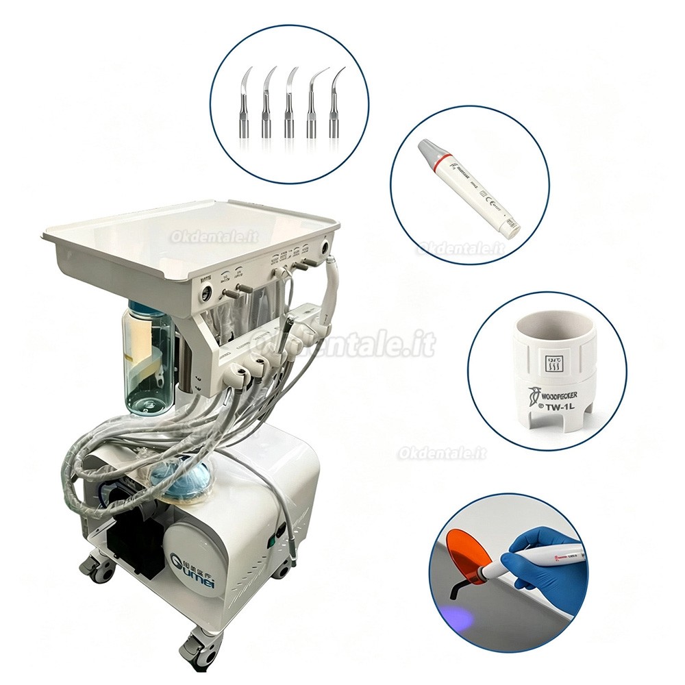 Portastrumenti per unità odontoiatrica mobile, dotato di compressore d'aria e funzione di sollevamento Portastrumenti per unità odontoiatrica mobile, dotato di compressore d'aria e funzione di sollevamento
