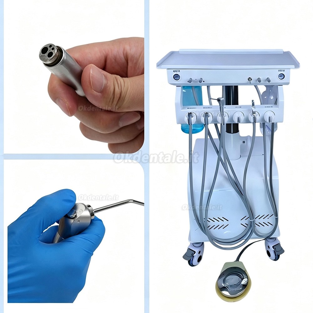 Portastrumenti per unità odontoiatrica mobile, dotato di compressore d'aria e funzione di sollevamento Portastrumenti per unità odontoiatrica mobile, dotato di compressore d'aria e funzione di sollevamento