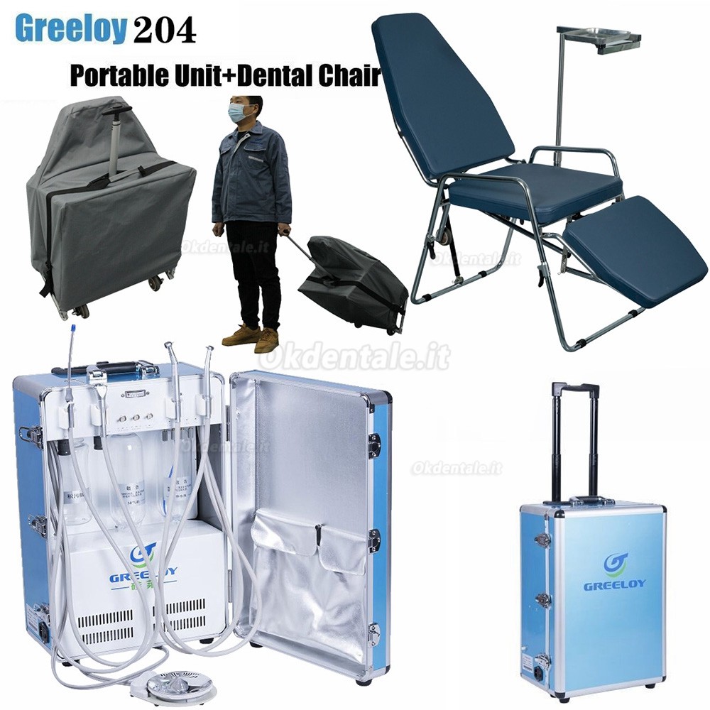 Greeloy® GU-P204 Riunito odontoiatrico portatile + GU-P101 Poltrona odontoiatrica portatile + Kit borsa portaoggetti