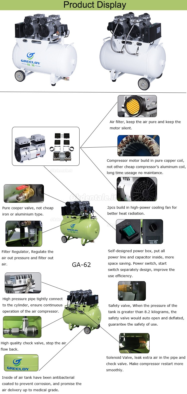 Greeloy® GA-62 compressore 60 litri