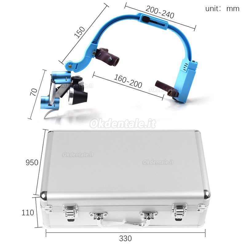 Occhialini ingrandenti per dentisti 2,5/3,5X con lampada frontale a LED da 5 W e occhiali presbiti