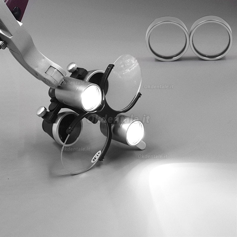 Occhialini ingrandenti per dentisti 2,5/3,5X con lampada frontale a LED da 5 W e occhiali presbiti