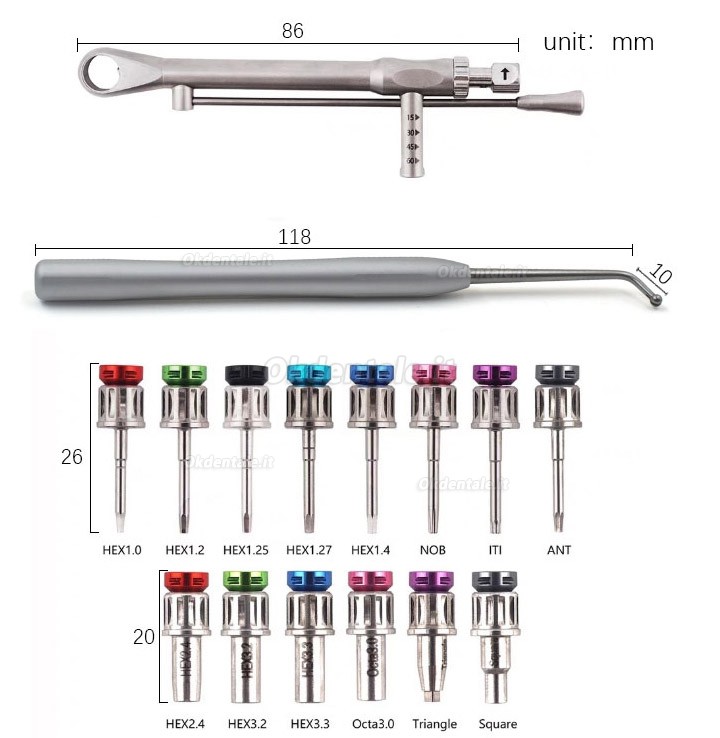 Kit universale per protesizzazione su impianti con supporto per driver e chiave dinamometrica