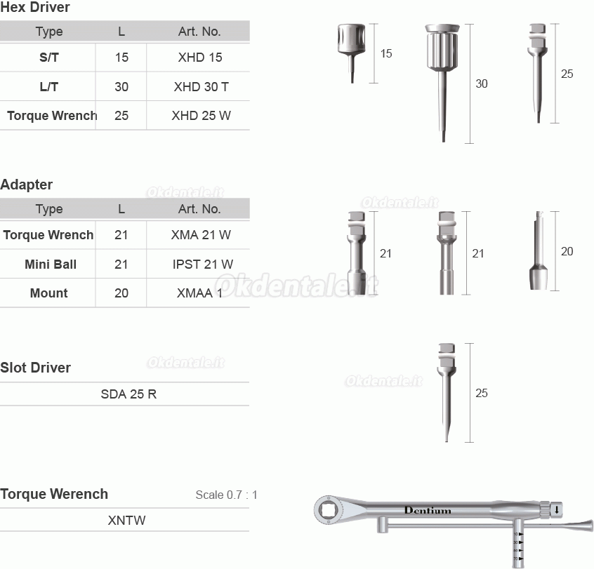 Dentium chiave dinamometrica per impianti dentali (kit di strumenti per protesi dentarie)