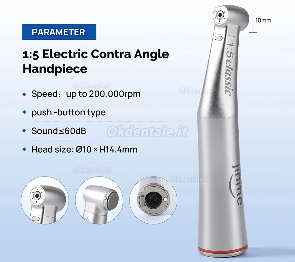 Manipolo contrangolo dentale Jinme W15LW 1:5 con fibra ottica e canale interno Manipolo contrangolo dentale Jinme W15LW 1:5 con fibra ottica e canale interno