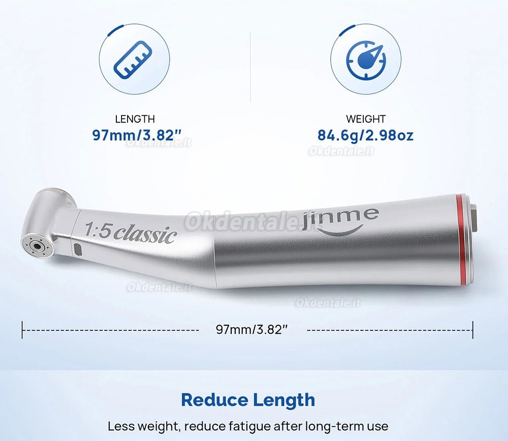 Manipolo contrangolo dentale Jinme W15LW 1:5 con fibra ottica e canale interno Manipolo contrangolo dentale Jinme W15LW 1:5 con fibra ottica e canale interno