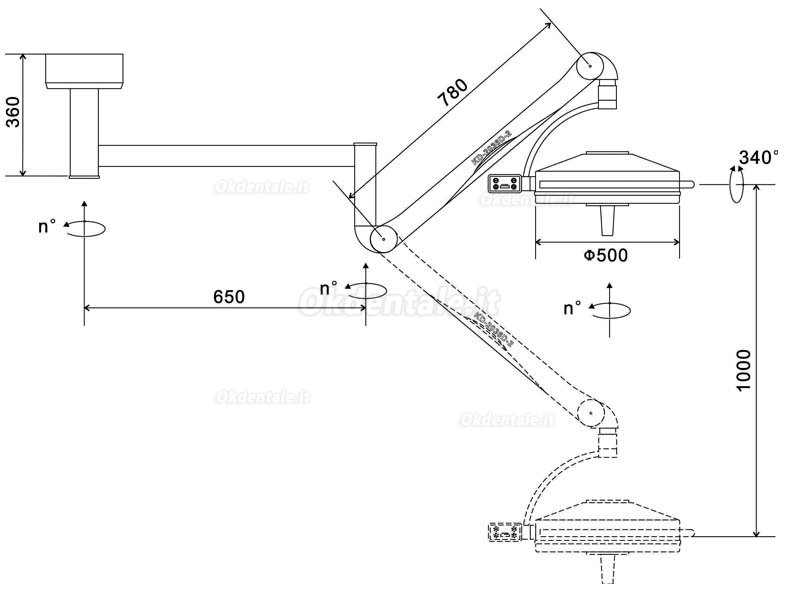 KD-2036D-2 36LED Lampada scialitica odontoiatrico con profondità di illuminazione regolabile (a soffitto)