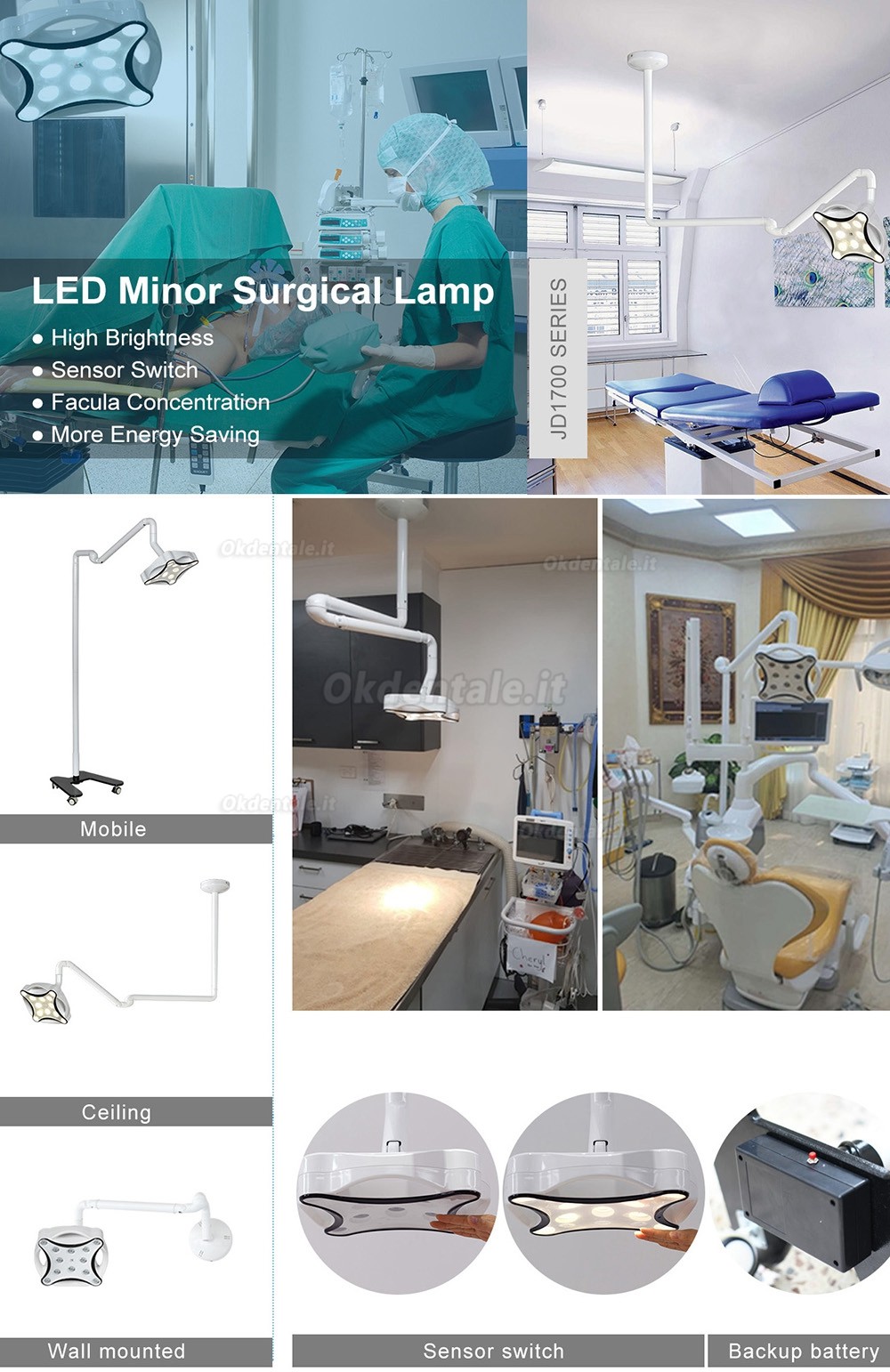 Micare® JD1700G lampada scialitica odontoiatrica / Lampada operatoria a parete