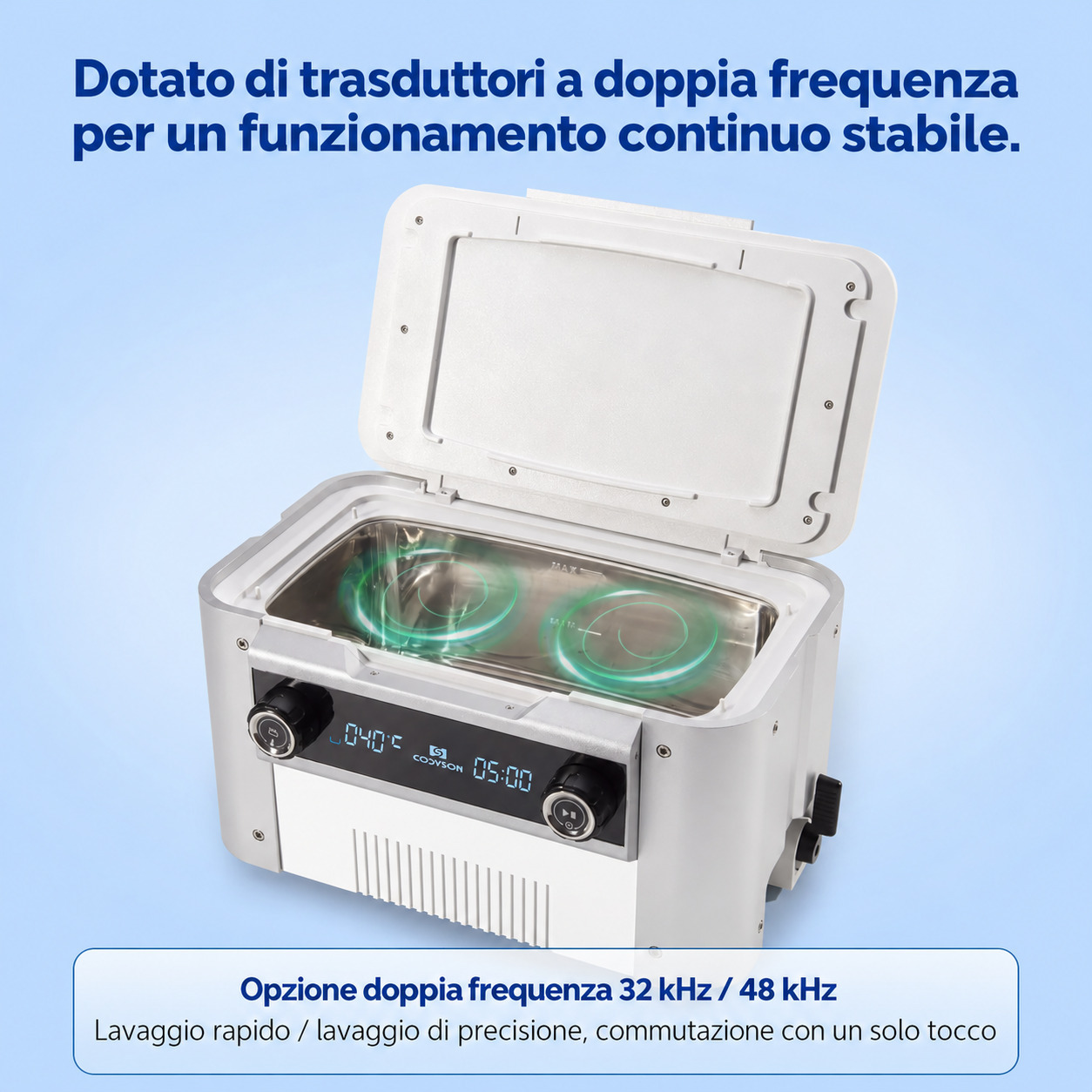 Codyson CS6.2 6L Pulitore a ultrasuoni a doppia frequenza con funzione di riscaldamento Codyson CS6.2 6L Pulitore a ultrasuoni a doppia frequenza con funzione di riscaldamento