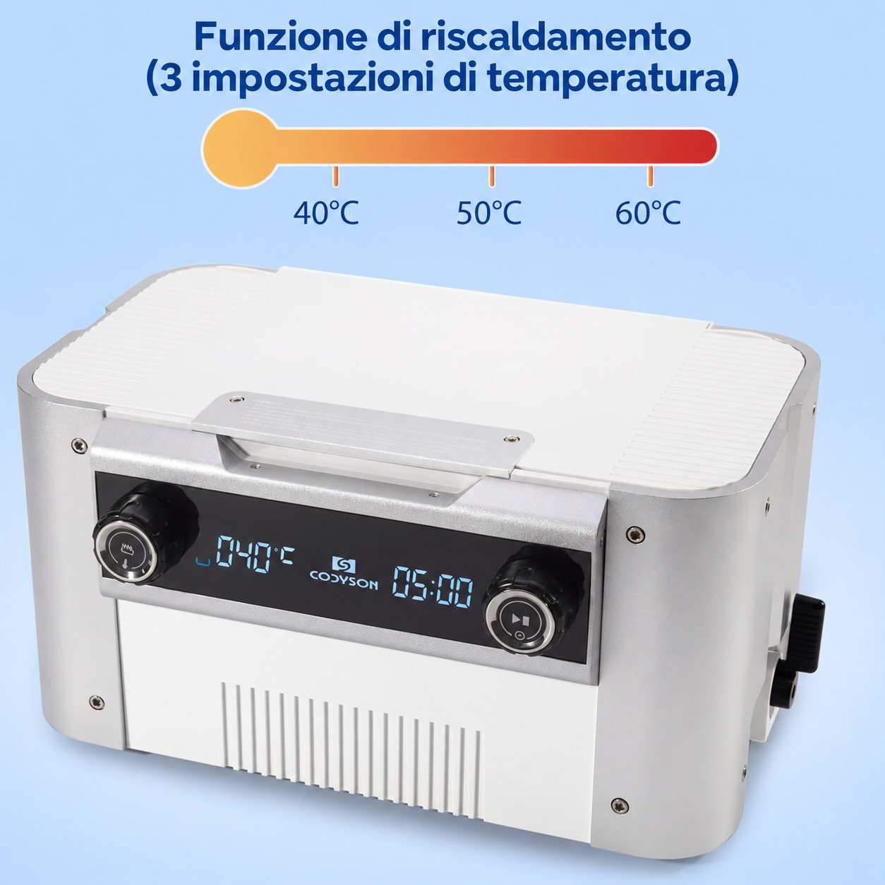 Codyson CS6.2 6L Pulitore a ultrasuoni a doppia frequenza con funzione di riscaldamento Codyson CS6.2 6L Pulitore a ultrasuoni a doppia frequenza con funzione di riscaldamento