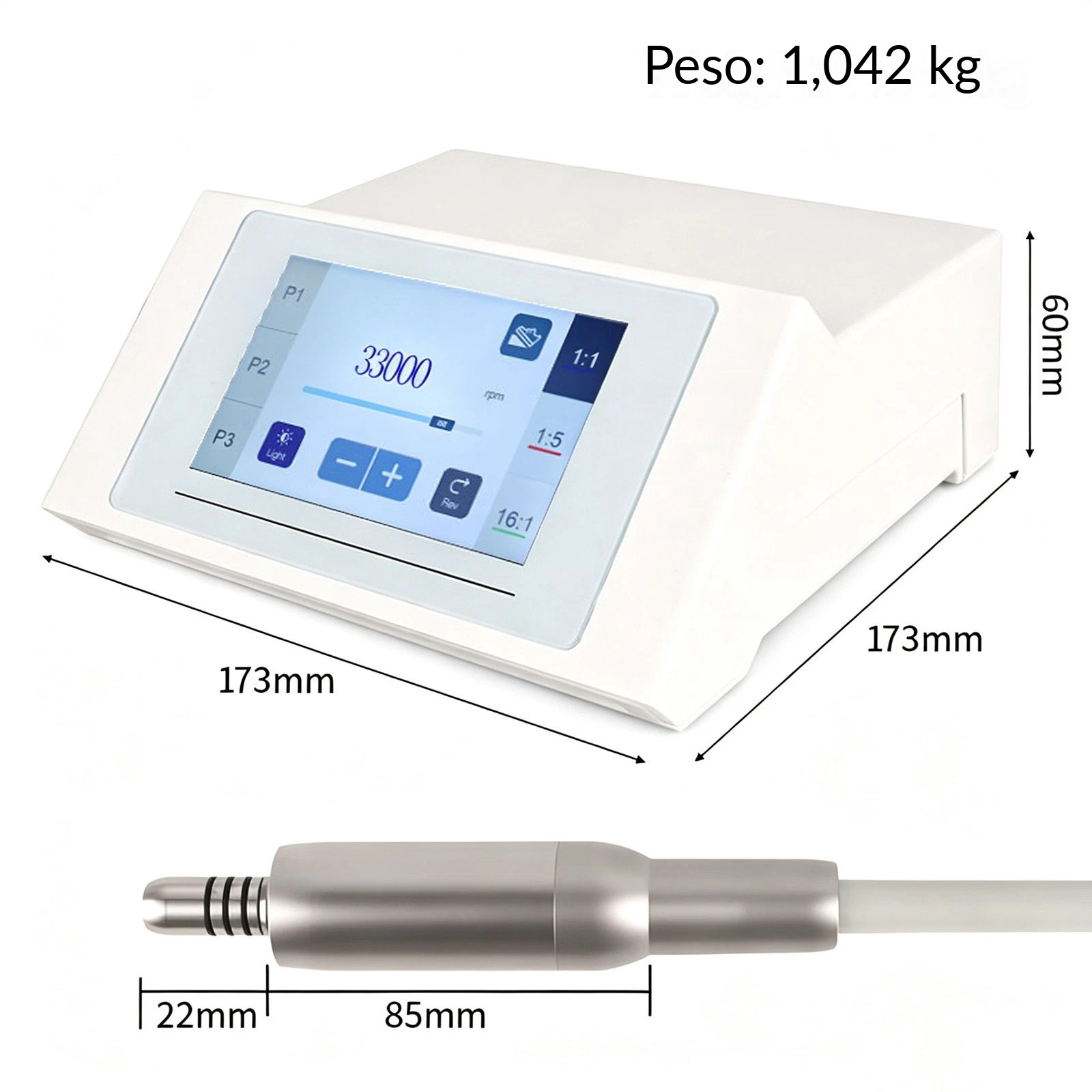 Micromotore elettrico odontoiatrico per restauri dentali (touchscreen, 4 fori, velocità regolabile) Micromotore elettrico odontoiatrico per restauri dentali (touchscreen, 4 fori, velocità regolabile)