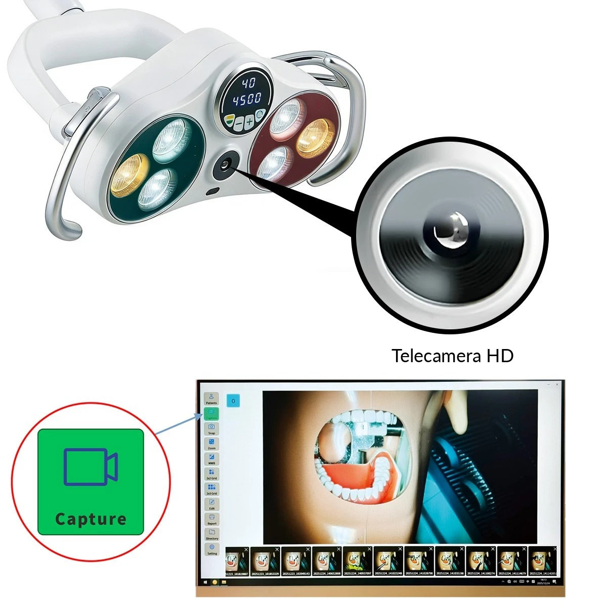Lampada scialitica a LED odontoiatria KY KY-P183, 26 mm con videocamera wireless