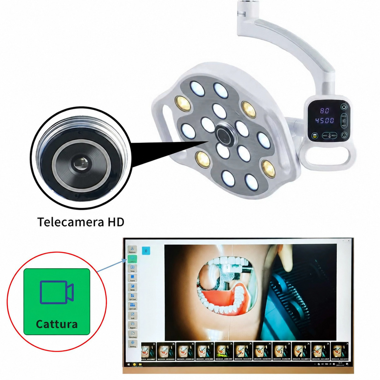 Lampada scialitica dentale a LED da pavimento KY KY-P132-2 con videocamera wireless integrata Lampada scialitica dentale a LED da pavimento KY KY-P132-2 con videocamera wireless integrata