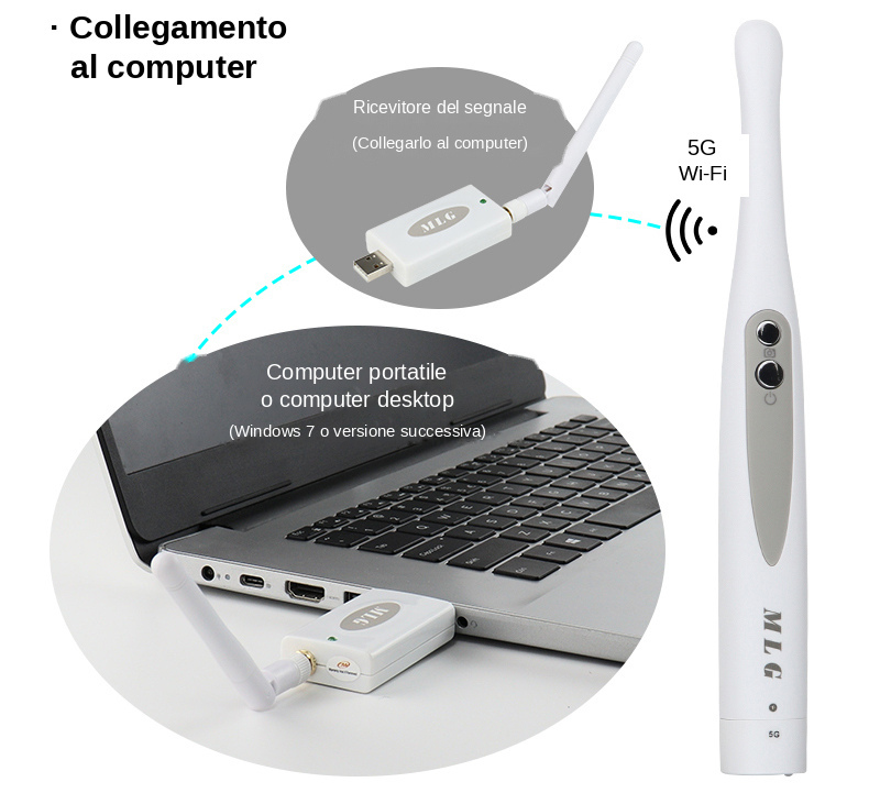 Telecamera intraorale wireless per odontoiatria MLG CF680, 1080P, con 8 luci LED Telecamera intraorale wireless per odontoiatria MLG CF680, 1080P, con 8 luci LED