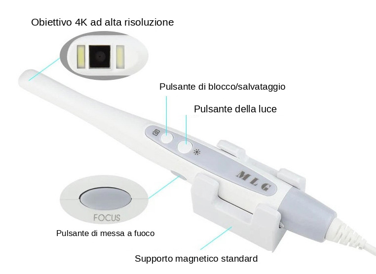 Telecamera intraorale dentale USB 4K HD MLG CF686B, sensore da 1/2,8 pollici Telecamera intraorale dentale USB 4K HD MLG CF686B, sensore da 1/2,8 pollici