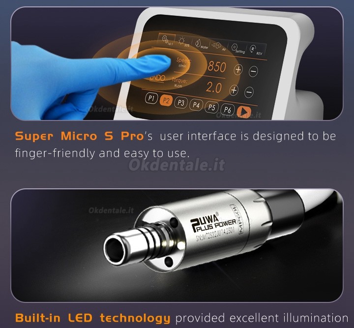 Pluspower® Super Micro S Pro Motore endodontico senza spazzole dentale (Modalità PREP/ENDO 2in1)