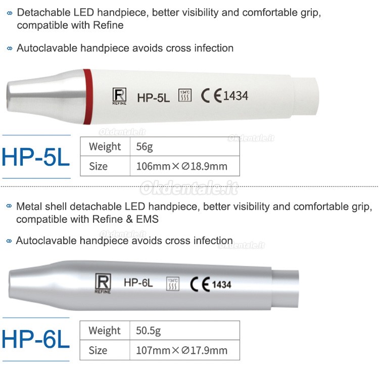 Refine® HP1/HP3/HP5L/HP6L Manipolo ablatore ad ultrasuoni compatibile con EMS Woodpecker