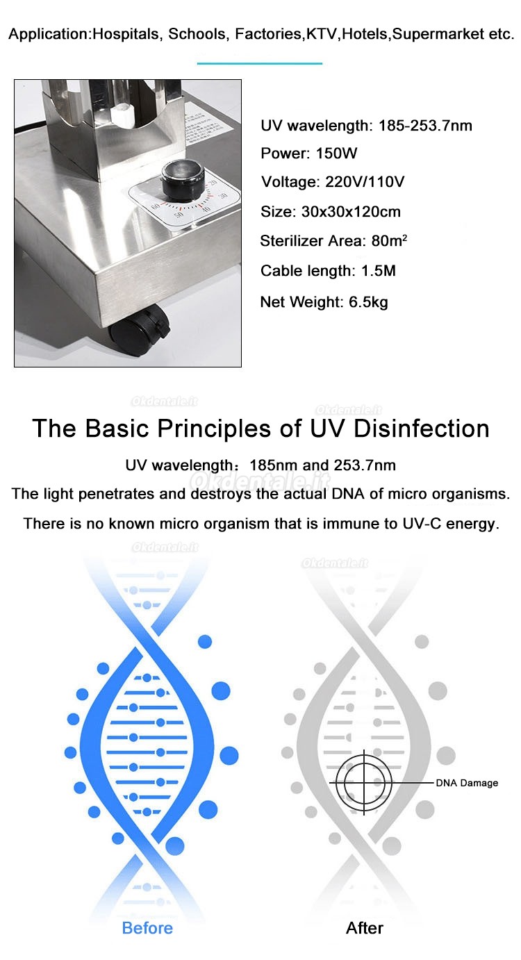150W Mobile UV + Ozone Disinfezione Carrello Uvc Lampada Di Sterilizzazione Lampada Uvc Lampada Di Sterilizzazione a Luce Ultravioletta Germicida