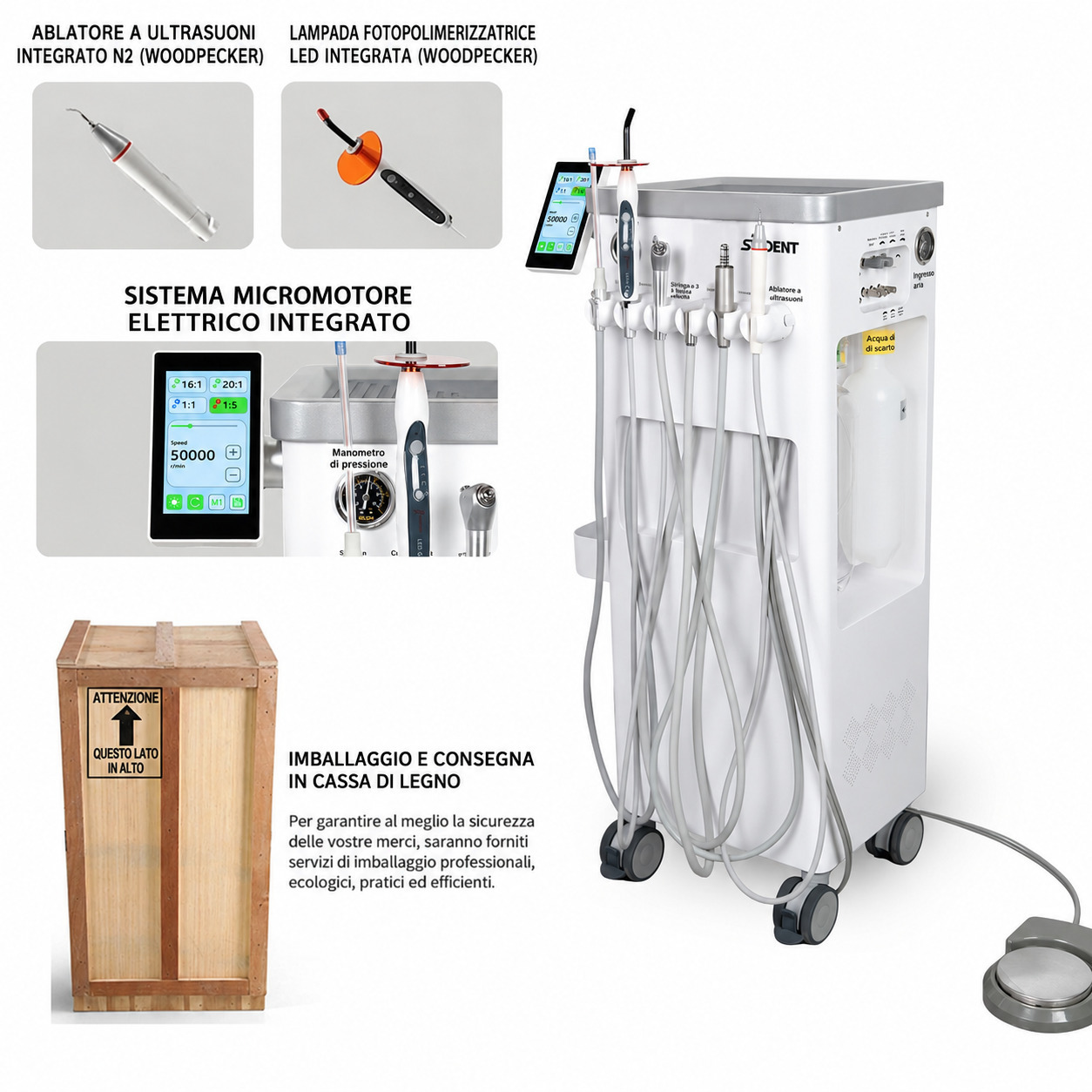 Portastrumenti per unità odontoiatrica ANZHI AZ-202-1 con compressore d'aria + micromotore Portastrumenti per unità odontoiatrica ANZHI AZ-202-1 con compressore d'aria + micromotore