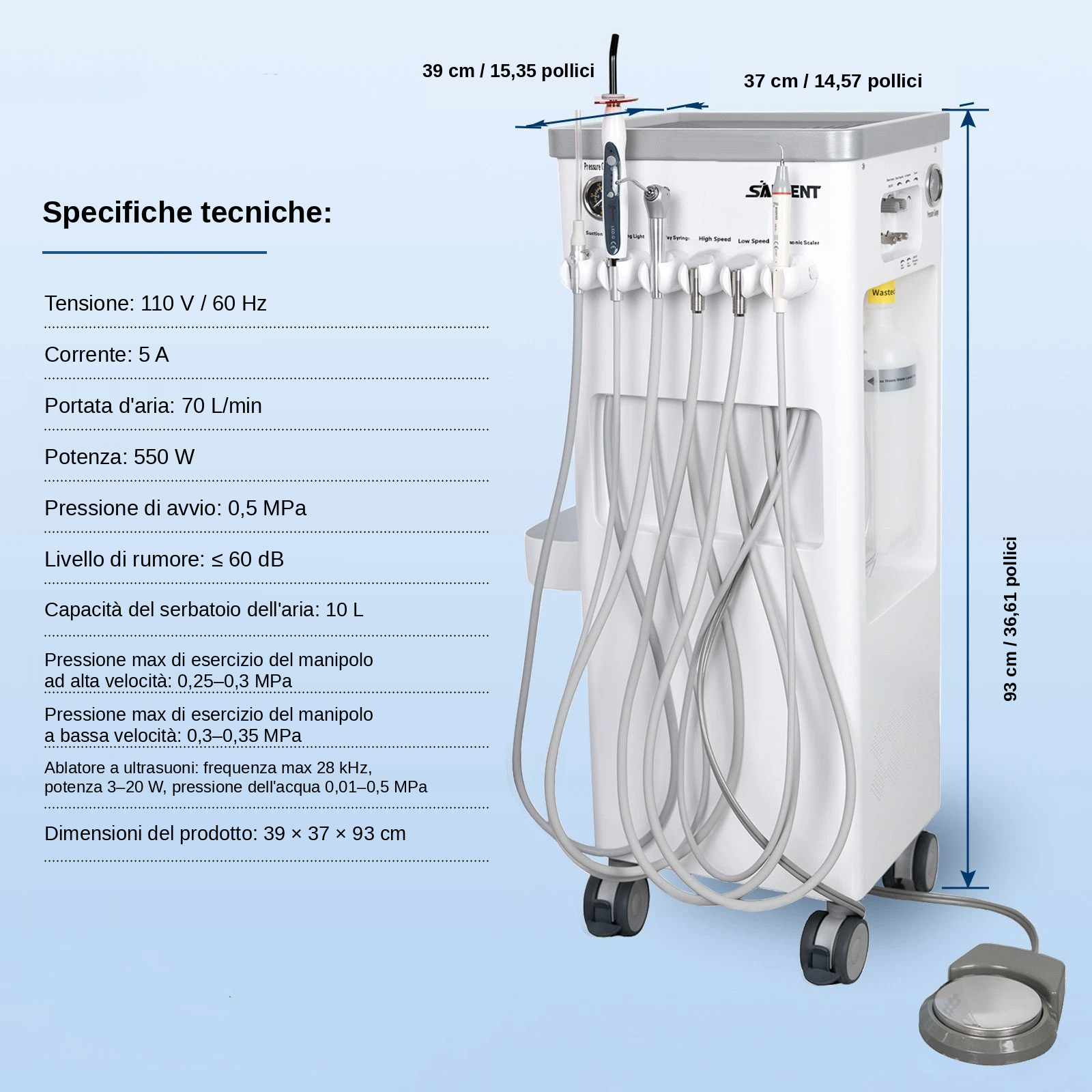 Portastrumenti per unità dentali ANZHI AZ-202-2 con compressore d'aria e scaler a ultrasuoni. Portastrumenti per unità dentali ANZHI AZ-202-2 con compressore d'aria e scaler a ultrasuoni.
