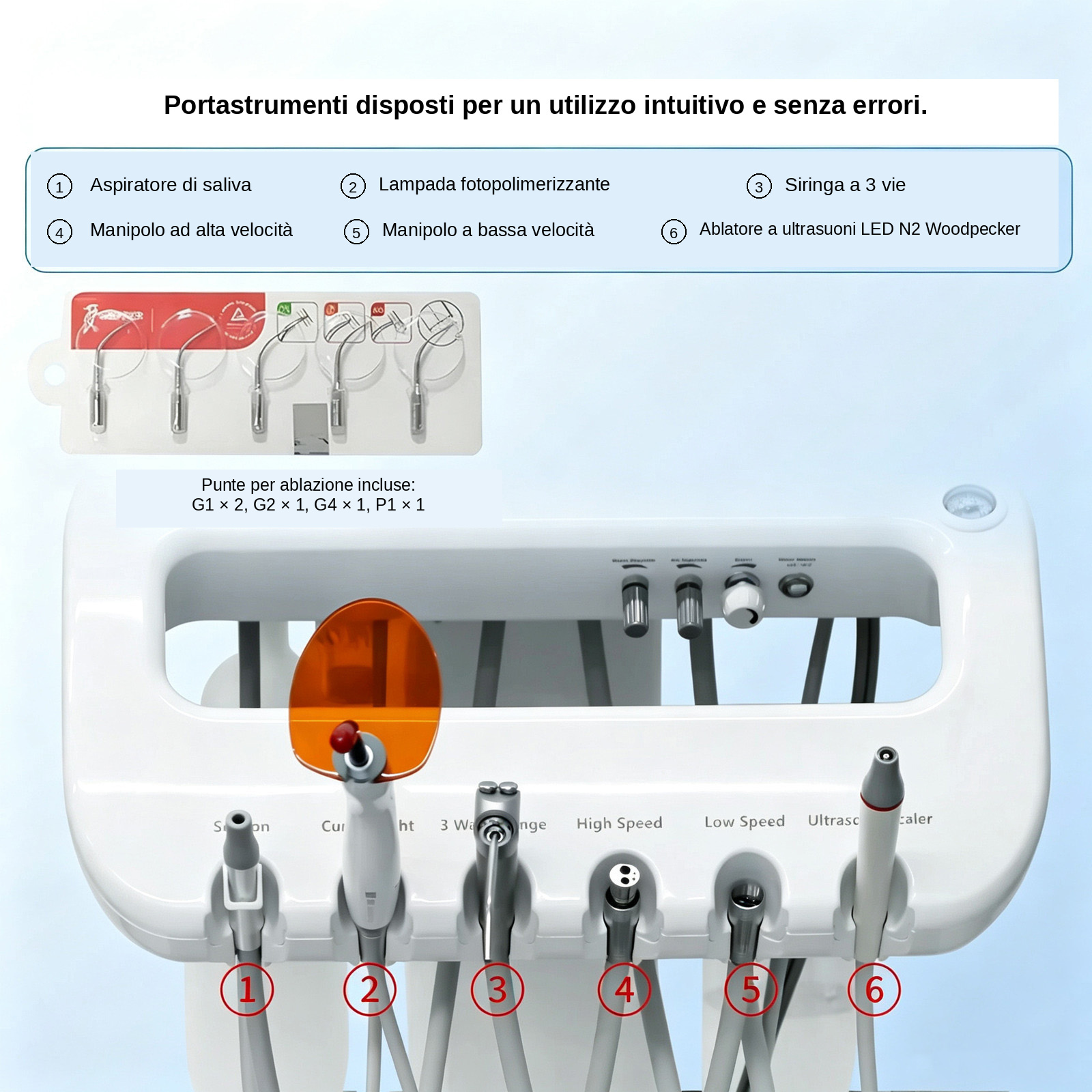 Portastrumenti per unit&agrave; odontoiatrica mobile ANZHI AZ-AP302D con compressore d'aria integrato