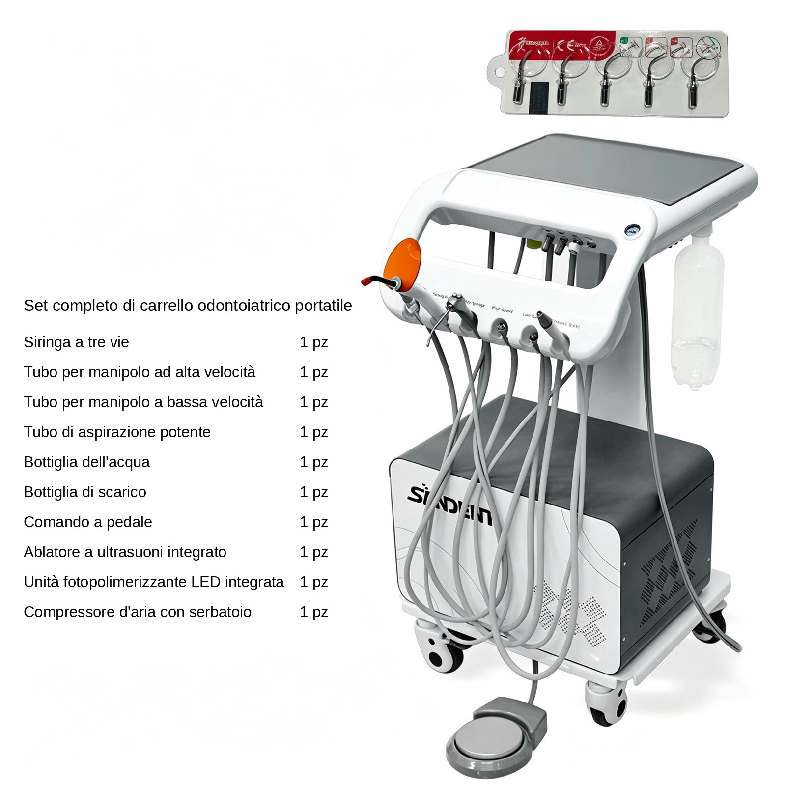 Portastrumenti per unit&agrave; odontoiatrica mobile ANZHI AZ-AP302D con compressore d'aria integrato