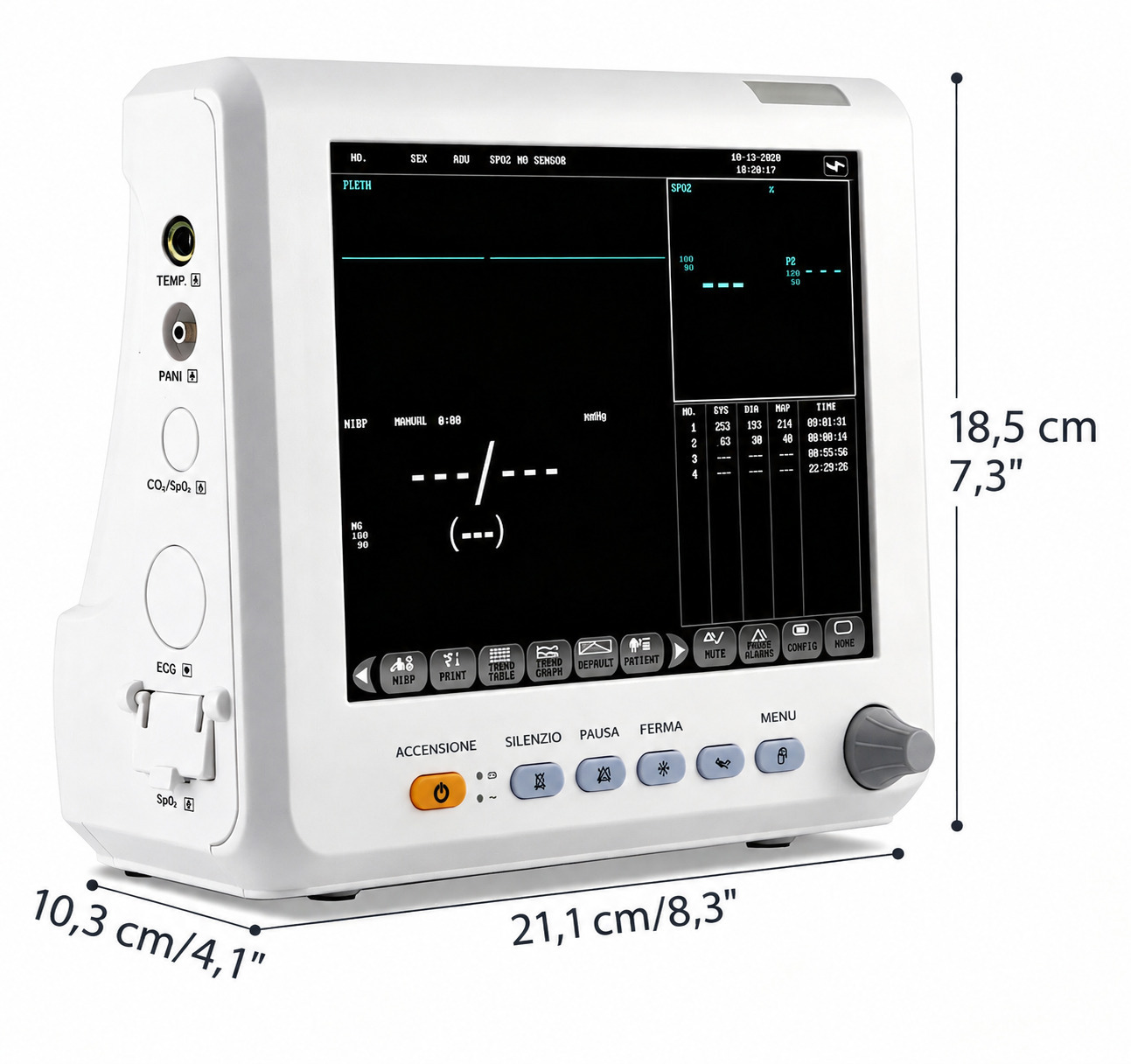 Monitor multiparametrico SINNOR SNP9000L-B da 8 pollici con 4 parametri (NIBP, SPO2, PR, TEMP)