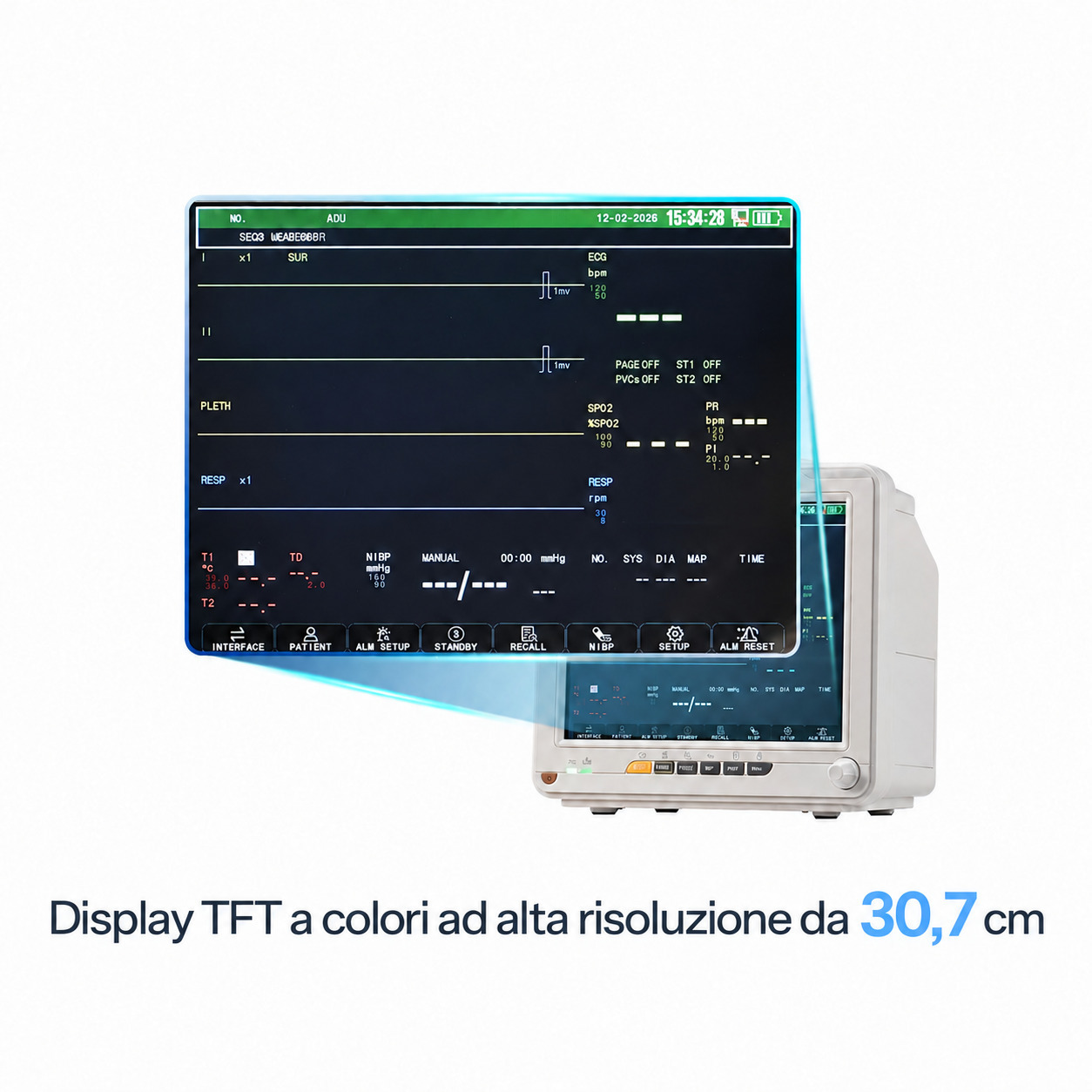 Monitor paziente multiparametrico SINNOR SNP9000N 12'' 6 parametri (ECG, RESP, TEMP, NIBP, SPO2, PR)