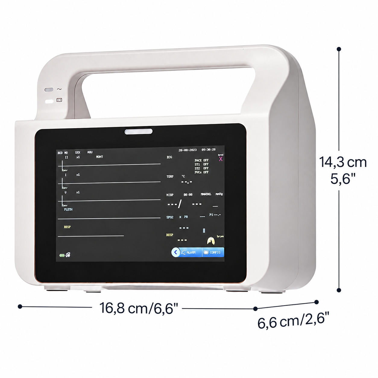 Monitor multiparametrico per pazienti odontoiatrici con schermo touch da 5 pollici e visualizzazione di 6 parametri Monitor multiparametrico per pazienti odontoiatrici con schermo touch da 5 pollici e visualizzazione di 6 parametri