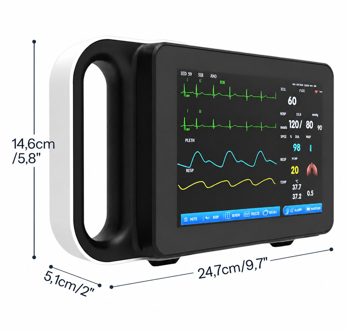 Monitor paziente multiparametrico con schermo tattile da 7 pollici ECG/RESP/TEMP/NIBP/SPO2/PR Monitor paziente multiparametrico con schermo tattile da 7 pollici ECG/RESP/TEMP/NIBP/SPO2/PR