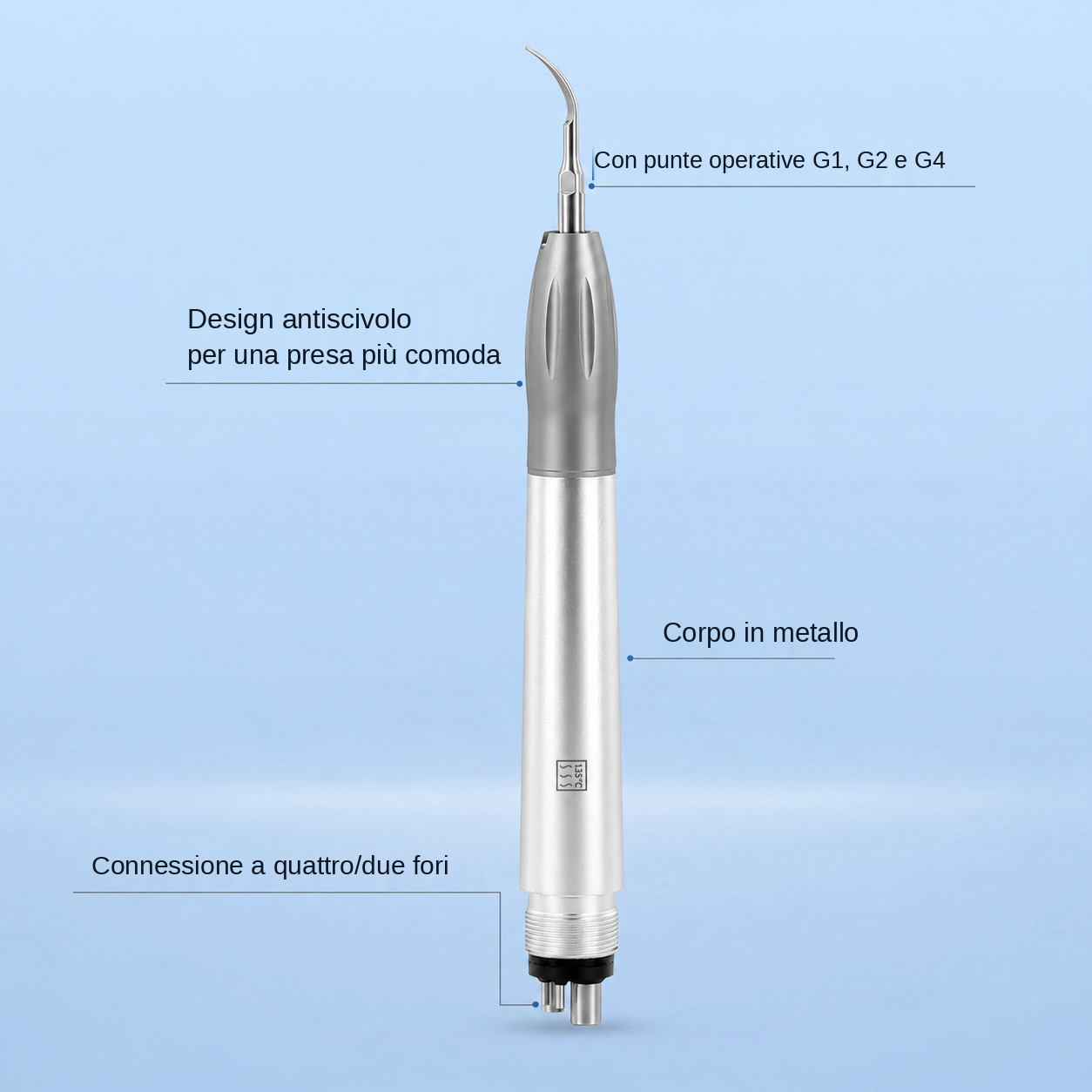 Ablatore ad aria dentale (attacco a 2/4 fori) con punte G1, G2 e G4