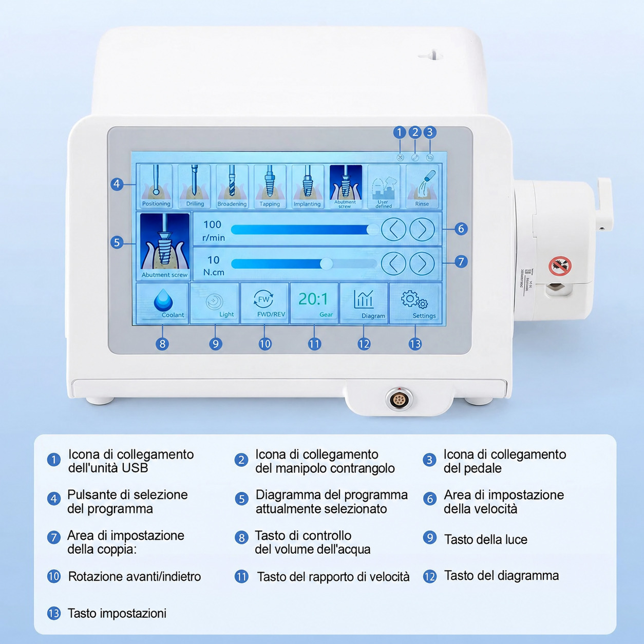 Sistema a motore per implantologia dentale Betterway Surgic G3 + manipolo contrangolo 20:1 Sistema a motore per implantologia dentale Betterway Surgic G3 + manipolo contrangolo 20:1